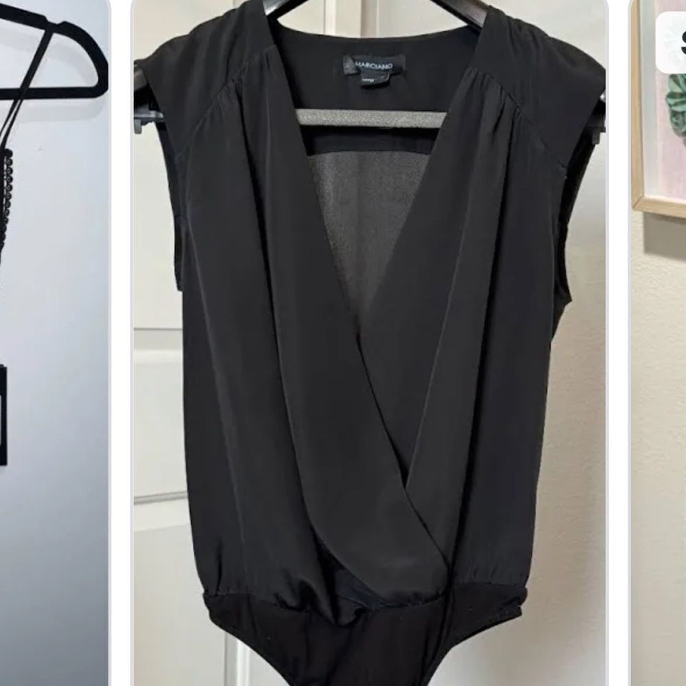 Marciano Black Drape Top Bodysuit Low Cut Size Small Excellent Condition